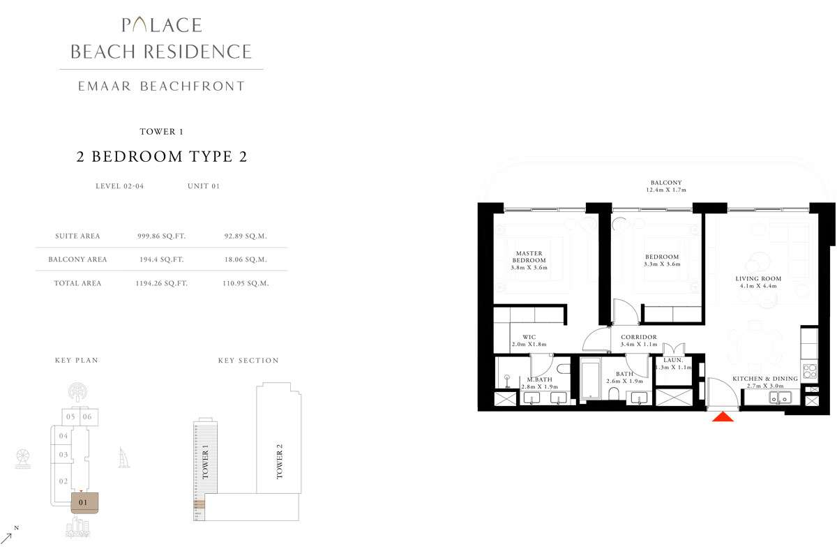 2 Bedroom, Type 2, Level 2-4, Unit 1